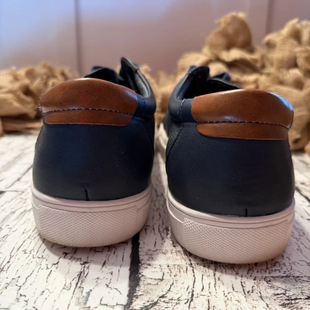 Mens Leather Sneakers Nordstrom Rack Navy Tan Size 10.5 Medium
